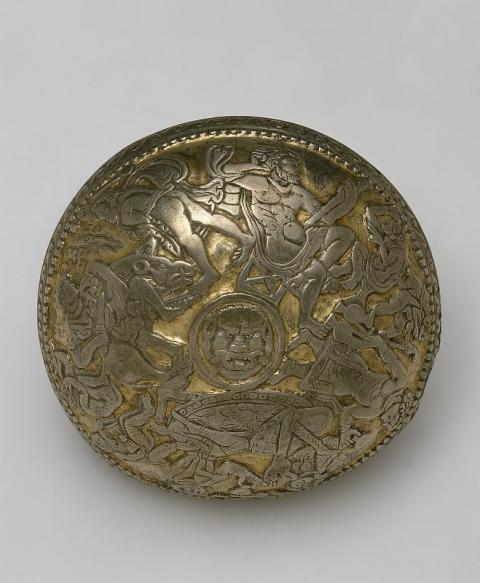 Silver bowl with a royal couple at a banquet. Probably produced in Bactria, 6th/7th century CE. Found before 1841 in the Ural foothills (Perm' Region). (© St. Petersburg, State Hermitage Museum, Inv.-no. S-75)