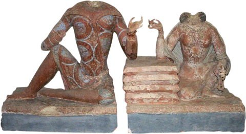 E. Clay sculpture of a royal couple from the Buddhist monastery of Fondukistan, Niche E. End of the 7th / beginning of the 8th century CE. (© Kabul, National Museum of Afghanistan / Vienna, WHAV).