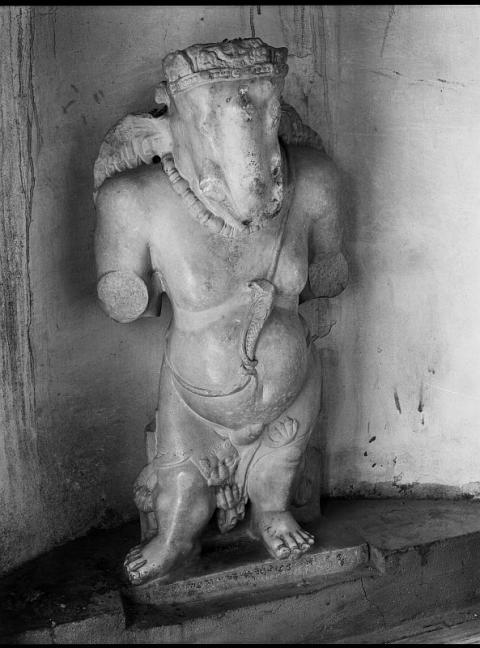 F. Marble statue of the god Ganesha. The statue was found in Gardez (East Afghanistan) and later erected in the Hindu temple Dargha Pir Rattan Nath in Kabul. (© Shoshin Kuwayama)