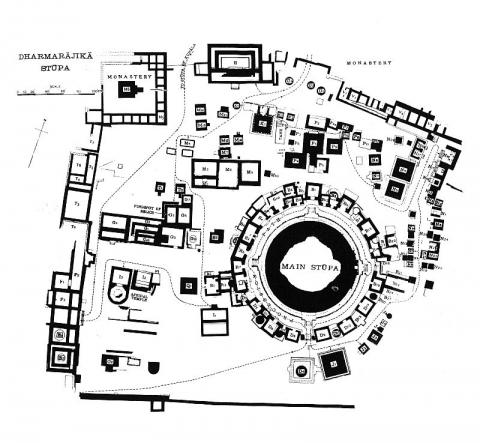Plan des Dharmarajika-Klosters (Kat. Gandhara 2009, p. 291)