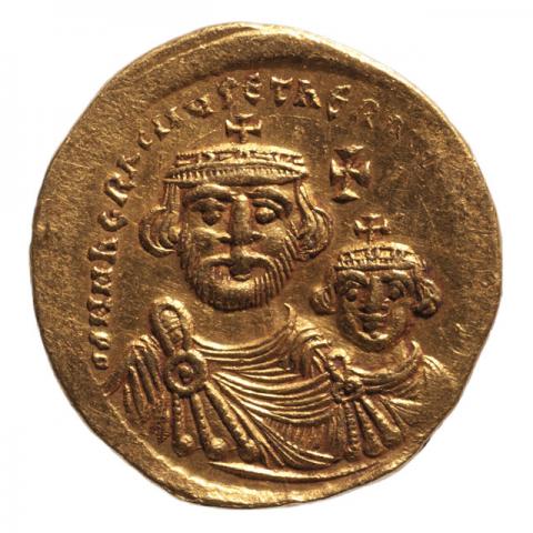 Büsten von Heraclius und seinem Sohn Heraclius Constantinus in frontaler Ansicht