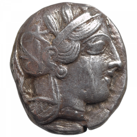 Helmeted Head of Athena, on helmet: olive branch