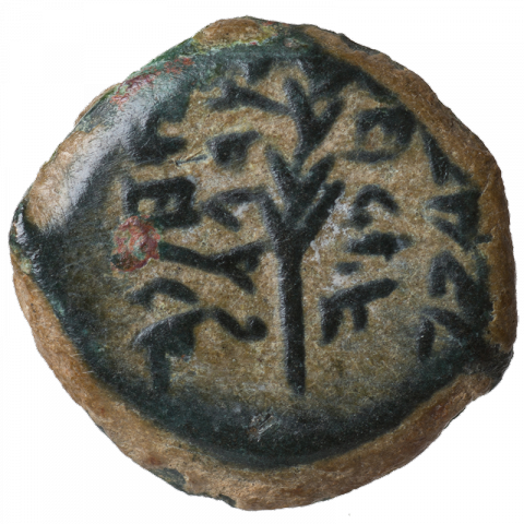 Palm leaf; Paleo-Hebrew: YHWḤNN HKHN	HGDWL WḤḆR HYHWDYM (Yehoḥanan, the High Priest and the Council of the Jews)