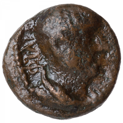 Bust of Herod Philip; Greek: ΦΙΛΙΠΠΟΥ ([coin of] Philipp)