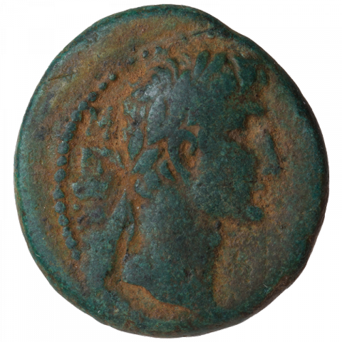 Bust of Tiberius; Greek: [TIB KAIΣAP] - ΣEBAΣ (Tiberius Caesar, the venerable)