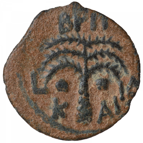 Palmtree; Greek: BPIT L IΔ KAI (Brit[annicus] year 14 [of Claudius] cae[sar])