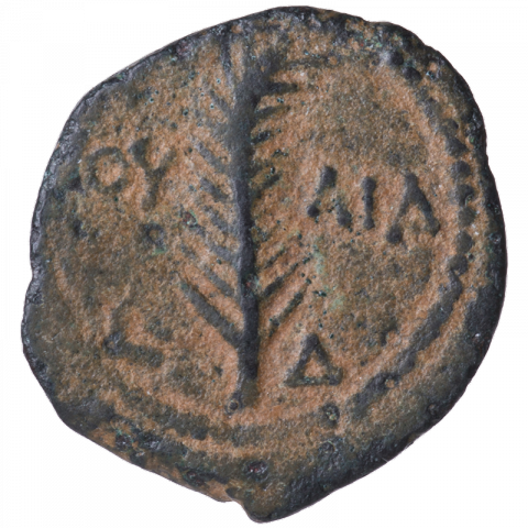 Palm leaf; Greek: ΙΟΥ - ΛΙΑ, L Δ (Julia, year 4)