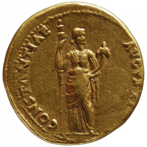 Antonia als Constantia frontal stehend, hält lange Fackel und Cornucopiae (Füllhorn); Lateinisch: CONSTANTIAE - AVGVSTI (Constantia Augusta)