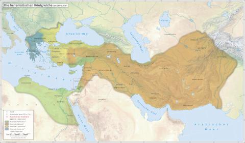 A. Übersichtskarte: Die hellenistischen Königreiche der Nachfolger Alexander des Großen (um 300 v. Chr.) (©: Universität Wien)