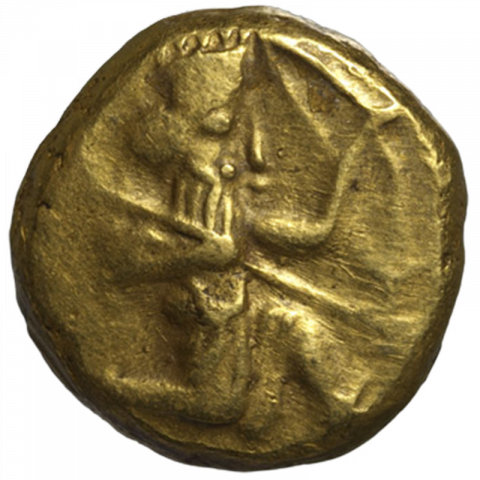 Persischer König im Knielauf nach rechts, mit Lanze und Bogen
