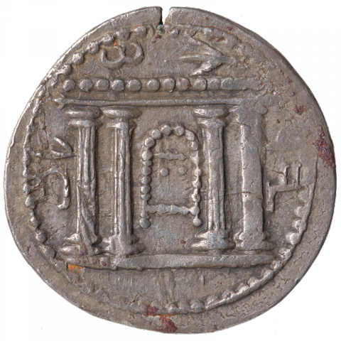 Facade of the temple; Paleo-Hebrew: YRWŠLM (Jerusalem)