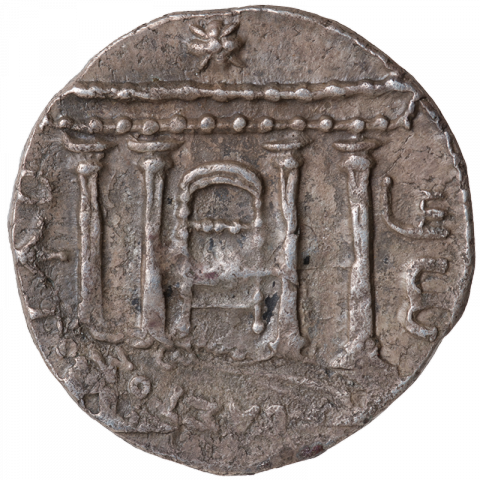 Facade of the temple; Paleo-Hebrew: ŠM’WN (Shimeon)